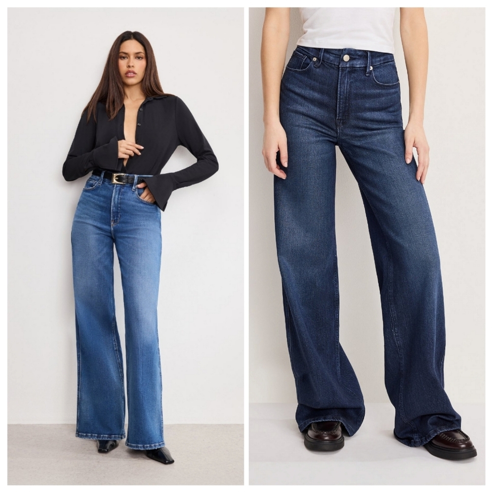 Good American Women's Wide Leg Flare Jeans - Medium & Dark Blue Wash